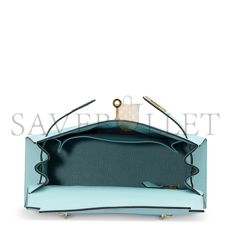 HERMÈS BLUE ZEPHYR EPSOM LEATHER SELLIER KELLY 25 WITH GOLD HARDWARE (25*17*7cm) 